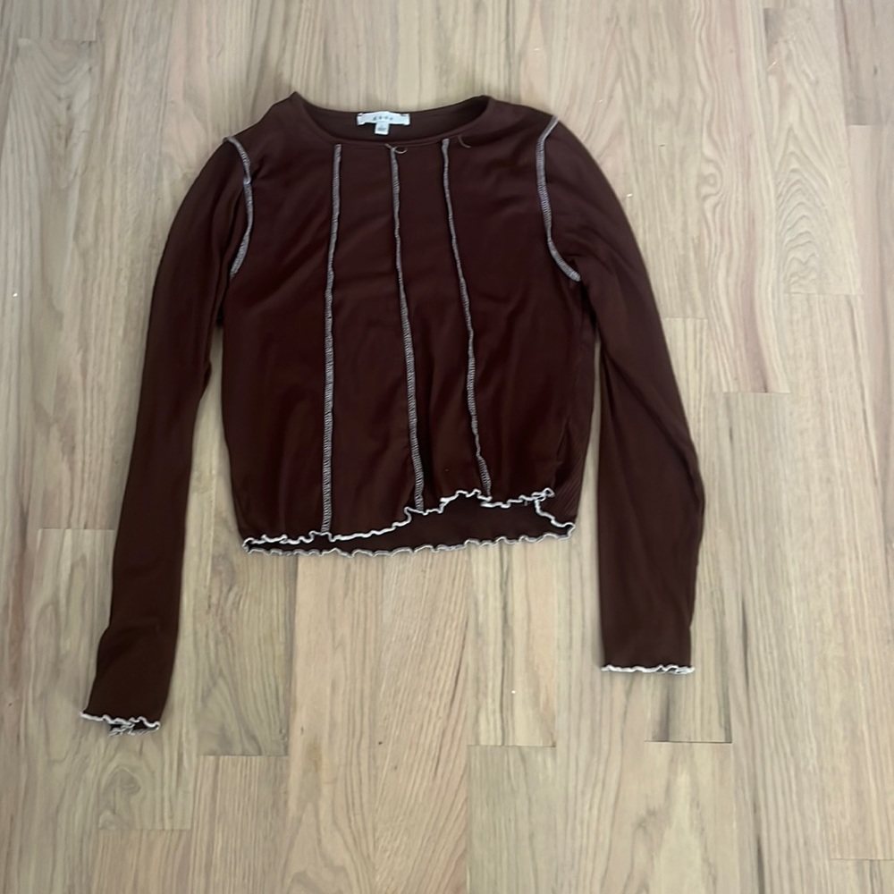 Brown and white strips long sleeve shirt
